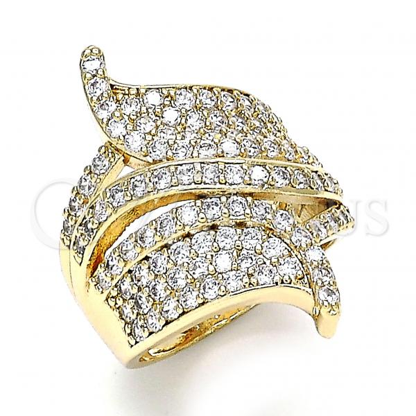 Oro Laminado Multi Stone Ring, Gold Filled Style with White Micro Pave, Polished, Golden Finish, 01.266.0043.08