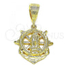 Oro Laminado Religious Pendant, Gold Filled Style Guadalupe and Anchor Design, Diamond Cutting Finish, Golden Finish, 5.187.017