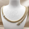 Oro Laminado Necklace and Bracelet, Gold Filled Style Miami Cuban Design, with White Cubic Zirconia, Polished, Golden Finish, 06.156.0003