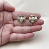 Oro Laminado Stud Earring, Gold Filled Style Flower Design, with Ivory Pearl, Diamond Cutting Finish, Golden Finish, 02.341.0255