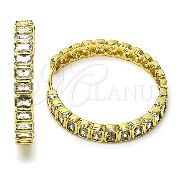 Oro Laminado Huggie Hoop, Gold Filled Style with White Cubic Zirconia, Polished, Golden Finish, 02.204.0017.40