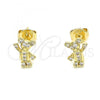 Oro Laminado Stud Earring, Gold Filled Style Teddy Bear Design, with White Micro Pave, Polished, Golden Finish, 02.156.0428