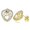 Oro Laminado Stud Earring, Gold Filled Style Heart Design, with White Micro Pave, Polished, Golden Finish, 02.156.0512