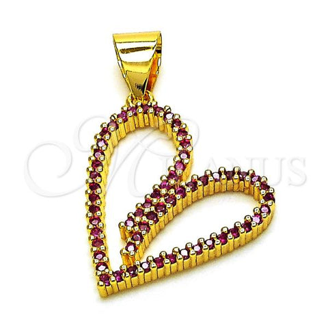 Oro Laminado Fancy Pendant, Gold Filled Style Heart Design, with Ruby Cubic Zirconia, Polished, Golden Finish, 05.342.0177