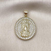 Oro Laminado Religious Pendant, Gold Filled Style Guadalupe Design, with White Cubic Zirconia, Polished, Golden Finish, 05.213.0177