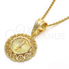 Oro Laminado Religious Pendant, Gold Filled Style Jesus and Heart Design, Polished, Golden Finish, 05.120.0077