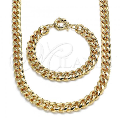Oro Laminado Necklace and Bracelet, Gold Filled Style Miami Cuban Design, Polished, Golden Finish, 06.319.0007