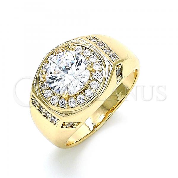 Oro Laminado Mens Ring, Gold Filled Style with White Cubic Zirconia and White Micro Pave, Polished, Golden Finish, 01.266.0047.12