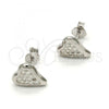 Sterling Silver Stud Earring, Heart Design, with White Micro Pave, Polished, Rhodium Finish, 02.290.0018