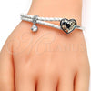 Rhodium Plated Individual Bangle, Heart Design, with Rose Patina Swarovski Crystals and White Micro Pave, Polished, Rhodium Finish, 07.239.0008.9 (03 MM Thickness, One size fits all)