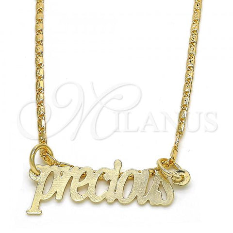 Oro Laminado Pendant Necklace, Gold Filled Style Nameplate Design, Polished, Golden Finish, 04.106.0024.20