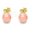 Oro Laminado Stud Earring, Gold Filled Style Ball Design, with Pink Pearl, Polished, Golden Finish, 02.63.2121.1