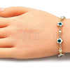 Oro Laminado Fancy Bracelet, Gold Filled Style Evil Eye and Flower Design, White Enamel Finish, Golden Finish, 03.213.0072.3.08