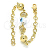 Oro Laminado Fancy Bracelet, Gold Filled Style Heart and Evil Eye Design, White Resin Finish, Golden Finish, 03.63.1902.2.08