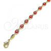 Oro Laminado Fancy Bracelet, Gold Filled Style Evil Eye Design, Red Resin Finish, Golden Finish, 03.63.2212.3.08