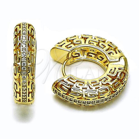 Oro Laminado Huggie Hoop, Gold Filled Style Evil Eye Design, with White Micro Pave, Polished, Golden Finish, 02.195.0357.25