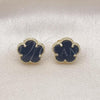 Oro Laminado Stud Earring, Gold Filled Style Flower Design, with Black Opal, Polished, Golden Finish, 02.313.0004.3