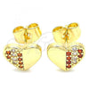 Oro Laminado Stud Earring, Gold Filled Style Heart Design, with White Micro Pave, Polished, Golden Finish, 02.156.0491.1