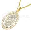 Oro Laminado Pendant Necklace, Gold Filled Style Guadalupe Design, Polished, Golden Finish, 04.106.0047.1.20