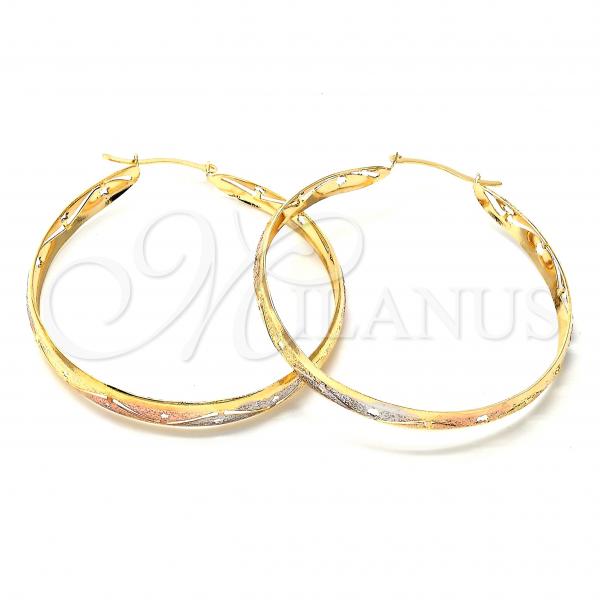 Oro Laminado Large Hoop, Gold Filled Style Diamond Cutting Finish, Tricolor, 107.004