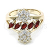 Oro Laminado Multi Stone Ring, Gold Filled Style Flower Design, with Ruby and White Cubic Zirconia, Polished, Golden Finish, 01.210.0096.1.06 (Size 6)