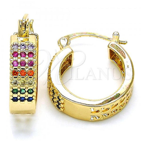 Oro Laminado Small Hoop, Gold Filled Style with Multicolor Cubic Zirconia, Polished, Golden Finish, 02.210.0266.3.20