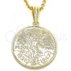 Oro Laminado Religious Pendant, Gold Filled Style Centenario Coin Design, Polished, Golden Finish, 05.351.0015