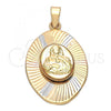 Oro Laminado Religious Pendant, Gold Filled Style Sagrado Corazon de Jesus Design, Diamond Cutting Finish, Tricolor, 5.196.019