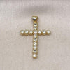 Oro Laminado Fancy Pendant, Gold Filled Style Cross Design, with White Cubic Zirconia, Polished, Golden Finish, 05.341.0105