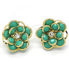 Oro Laminado Stud Earring, Gold Filled Style Flower Design, with Turquoise and White Crystal, Polished, Golden Finish, 02.64.0641