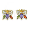 Oro Laminado Stud Earring, Gold Filled Style Butterfly Design, with Multicolor Cubic Zirconia, Polished, Golden Finish, 02.387.0035