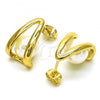 Oro Laminado Stud Earring, Gold Filled Style Chunky Design, with Ivory Pearl, Polished, Golden Finish, 02.213.0514