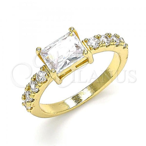Oro Laminado Multi Stone Ring, Gold Filled Style with White Cubic Zirconia, Polished, Golden Finish, 01.210.0125.06