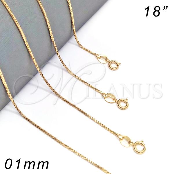 Oro Laminado Basic Necklace, Gold Filled Style Box Design, Polished, Golden Finish, 04.317.0002.18