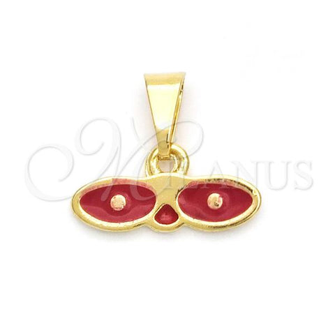 Oro Laminado Religious Pendant, Gold Filled Style Evil Eye Design, Red Enamel Finish, Golden Finish, 05.02.0066