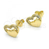 Oro Laminado Stud Earring, Gold Filled Style Heart Design, with White Micro Pave, Polished, Golden Finish, 02.156.0271