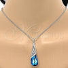 Rhodium Plated Pendant Necklace, Teardrop and Rolo Design, with Bermuda Blue and Aurore Boreale Swarovski Crystals, Polished, Rhodium Finish, 04.239.0037.16