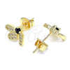 Oro Laminado Stud Earring, Gold Filled Style Dragon-Fly Design, with Black Cubic Zirconia and White Micro Pave, Polished, Golden Finish, 02.199.0028.3