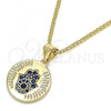 Oro Laminado Pendant Necklace, Gold Filled Style Hand of God Design, with Sapphire Blue Micro Pave, Polished, Golden Finish, 04.156.0307.1.20