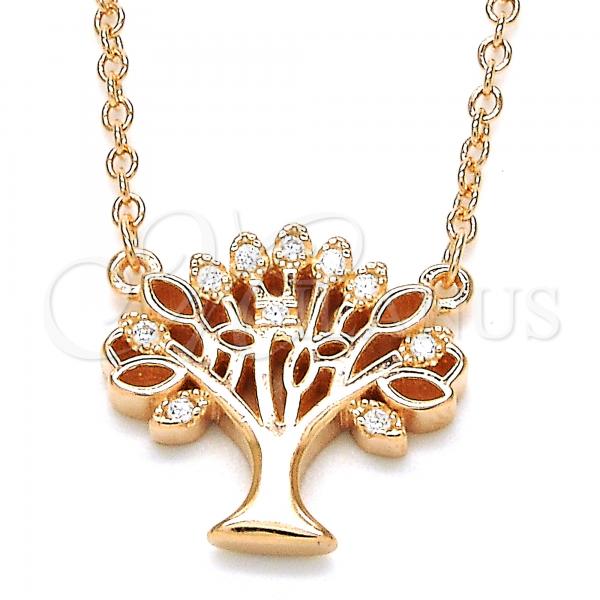 Sterling Silver Pendant Necklace, Tree Design, with White Cubic Zirconia, Polished, Rose Gold Finish, 04.336.0083.1.16