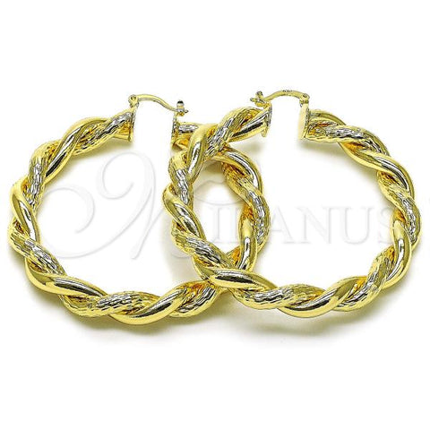 Oro Laminado Large Hoop, Gold Filled Style and Hollow Diamond Cutting Finish, Golden Finish, 02.170.0482.60