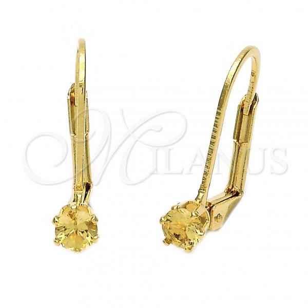Oro Laminado Leverback Earring, Gold Filled Style with Light Olive Cubic Zirconia, Polished, Golden Finish, 5.128.106