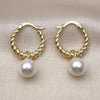 Oro Laminado Small Hoop, Gold Filled Style and Ball with Ivory Pearl, Polished, Golden Finish, 02.341.0241.20