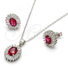 Sterling Silver Earring and Pendant Adult Set, with Garnet and White Cubic Zirconia, Polished, Rhodium Finish, 10.286.0027.1