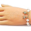 Oro Laminado Fancy Bracelet, Gold Filled Style Star Design, with Ivory Pearl and White Micro Pave, Polished, Golden Finish, 03.341.0259.07