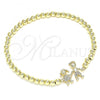 Oro Laminado Fancy Bracelet, Gold Filled Style Expandable Bead and Little Girl Design, with White Micro Pave, Polished, Golden Finish, 03.299.0041.07