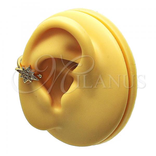 Oro Laminado Earcuff Earring, Gold Filled Style with White Micro Pave, Polished, Golden Finish, 02.210.0680