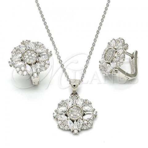 Sterling Silver Earring and Pendant Adult Set, with White Cubic Zirconia, Polished, Rhodium Finish, 10.175.0040
