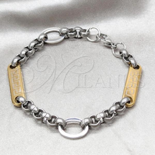Stainless Steel Fancy Bracelet, Greek Key Design, Polished, Two Tone, 03.63.22993.08