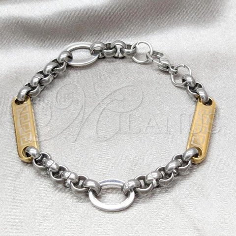 Stainless Steel Fancy Bracelet, Greek Key Design, Polished, Two Tone, 03.63.22993.08